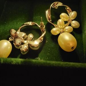 Pearl Faux & Gold Tone Earrings